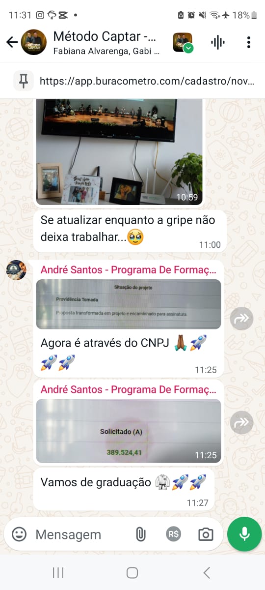 Print do status do projeto de André Santos, valor solicitado