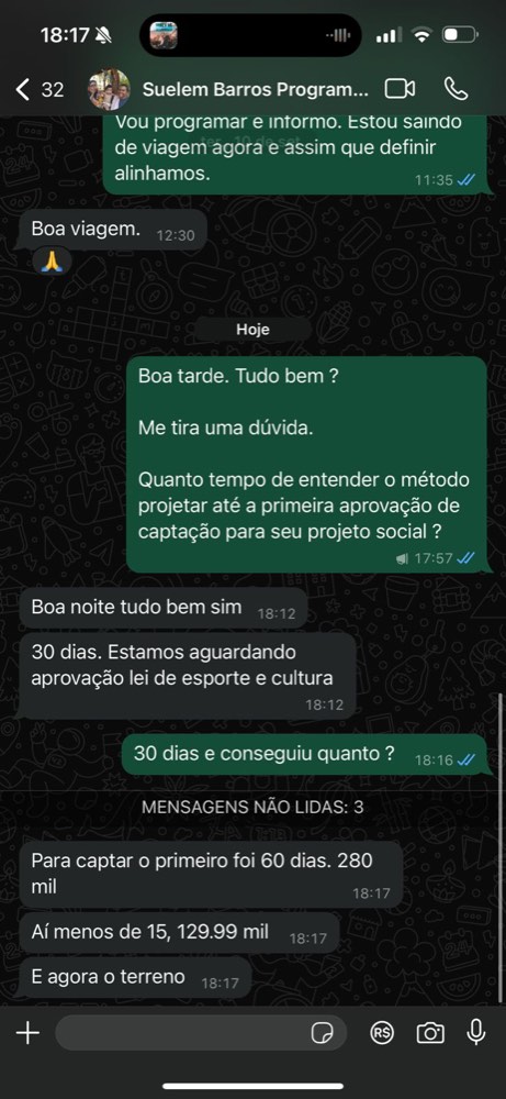 Print do WhatsApp de Suelem Barros confirmando a captação